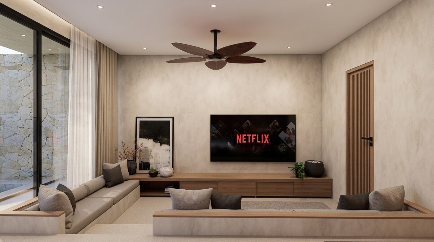 Villa living room in limewash and linen